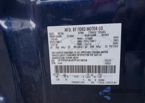 2007 Ford F150 Supercrew from USA, damaged, VIN 1FTPW14V57FA13634